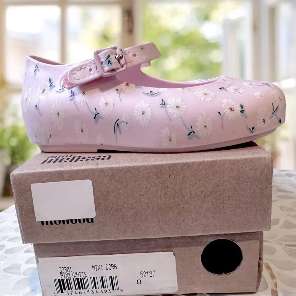 MINI MELISSA DORA Mary Jane Ballerina BABY PINK WHITE SHOES Toddler Size 8 EU 22